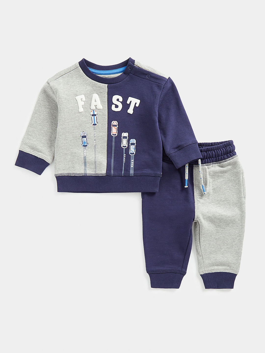mothercare Boys Car Printed Pure Cotton Colourblocked Jogger Set
