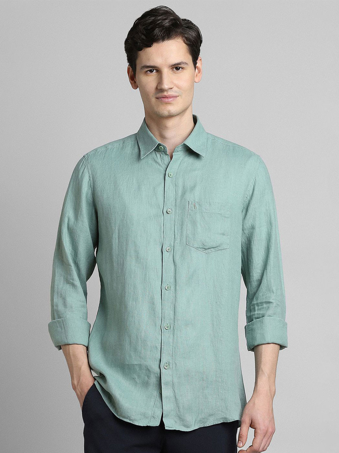 SIMON CARTER LONDON Textured Spread Collar Long Sleeves Slim Fit Opaque Casual Shirt