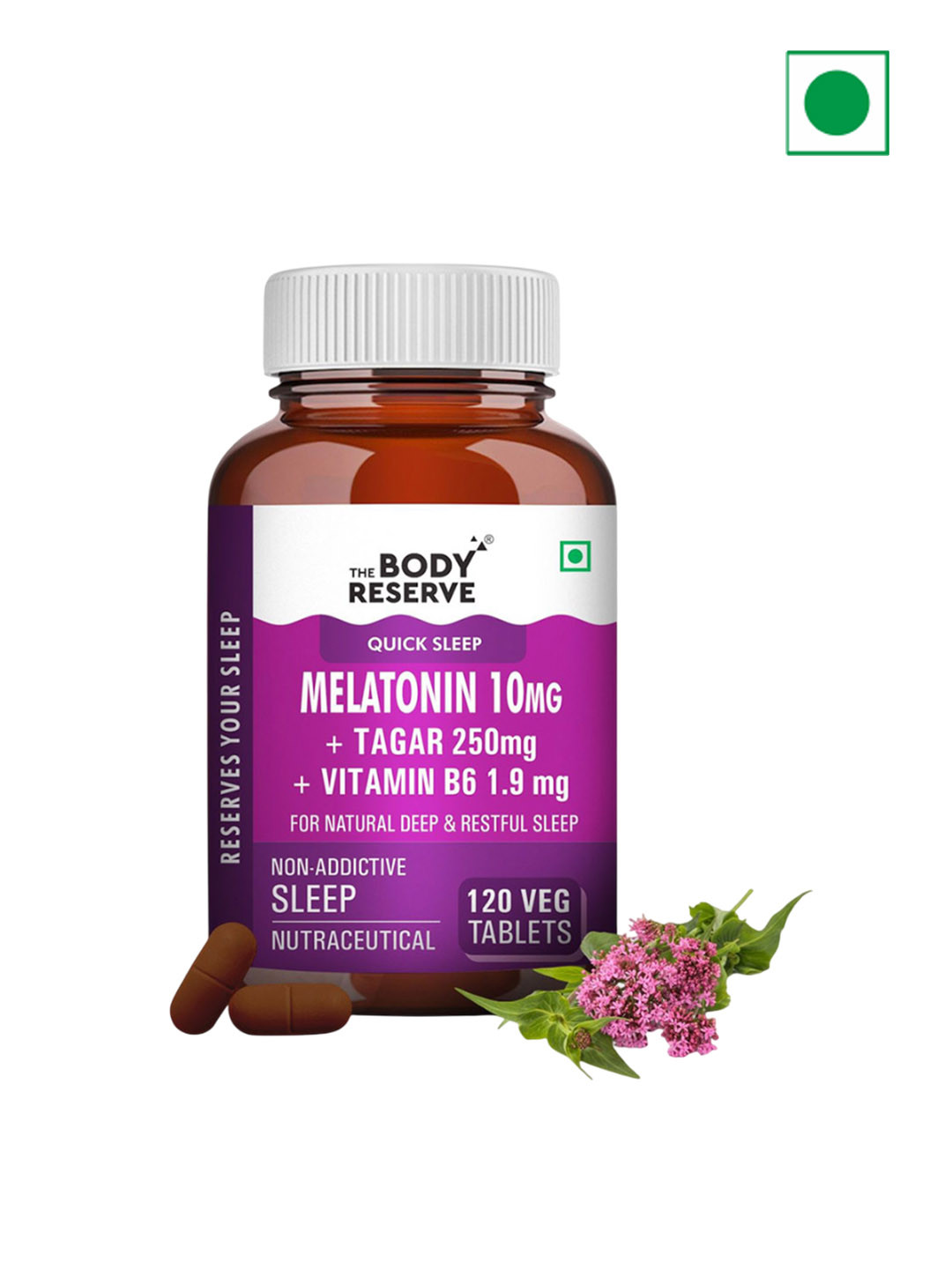 The Body Reserve Melatonin 10mg with Tagar 250mg - 120 Veg Tablets