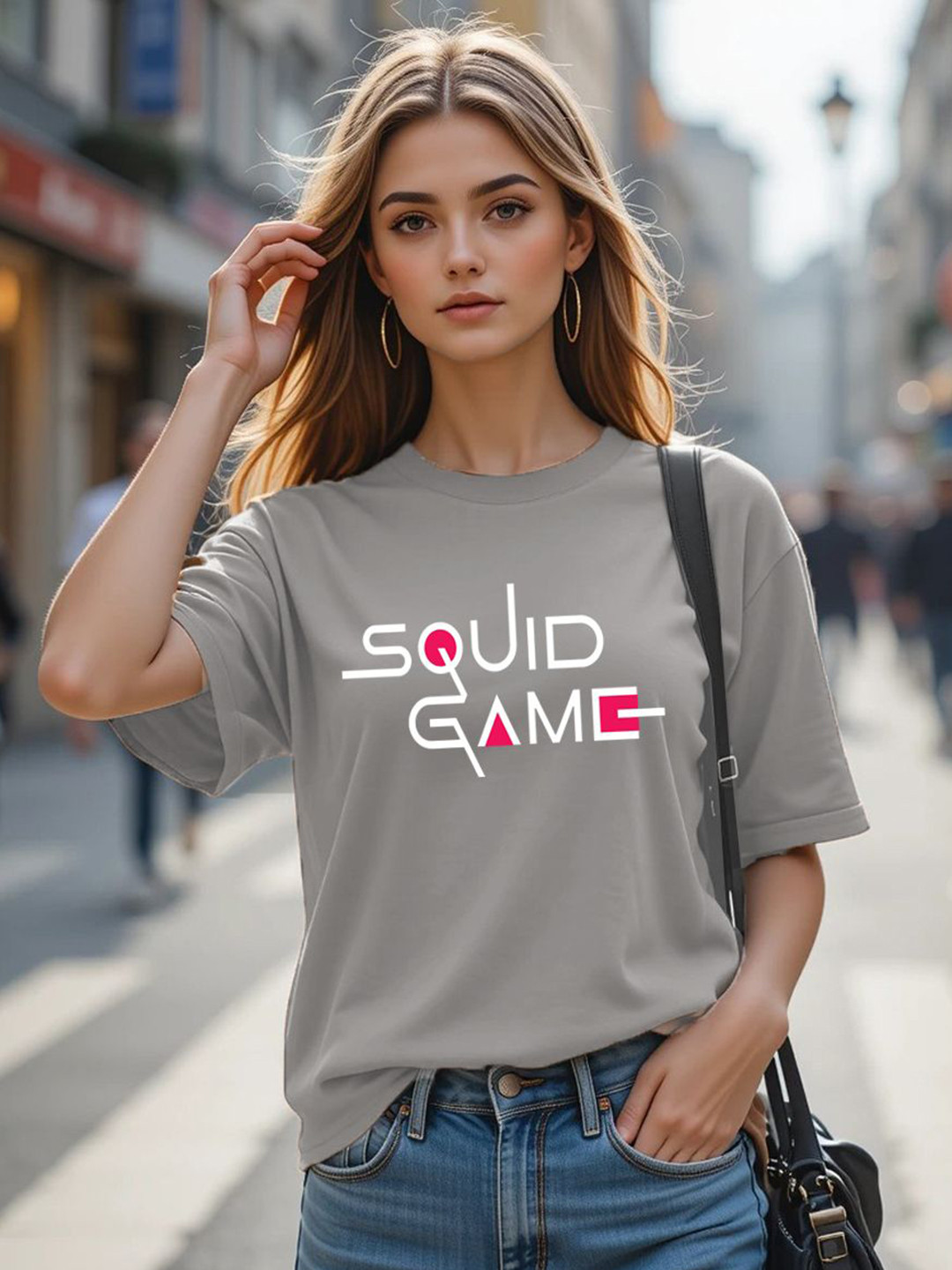 CLAFOUTIS Squid Game Typography Printed Drop-Shoulder Sleeves Cotton Oversized T-shirt