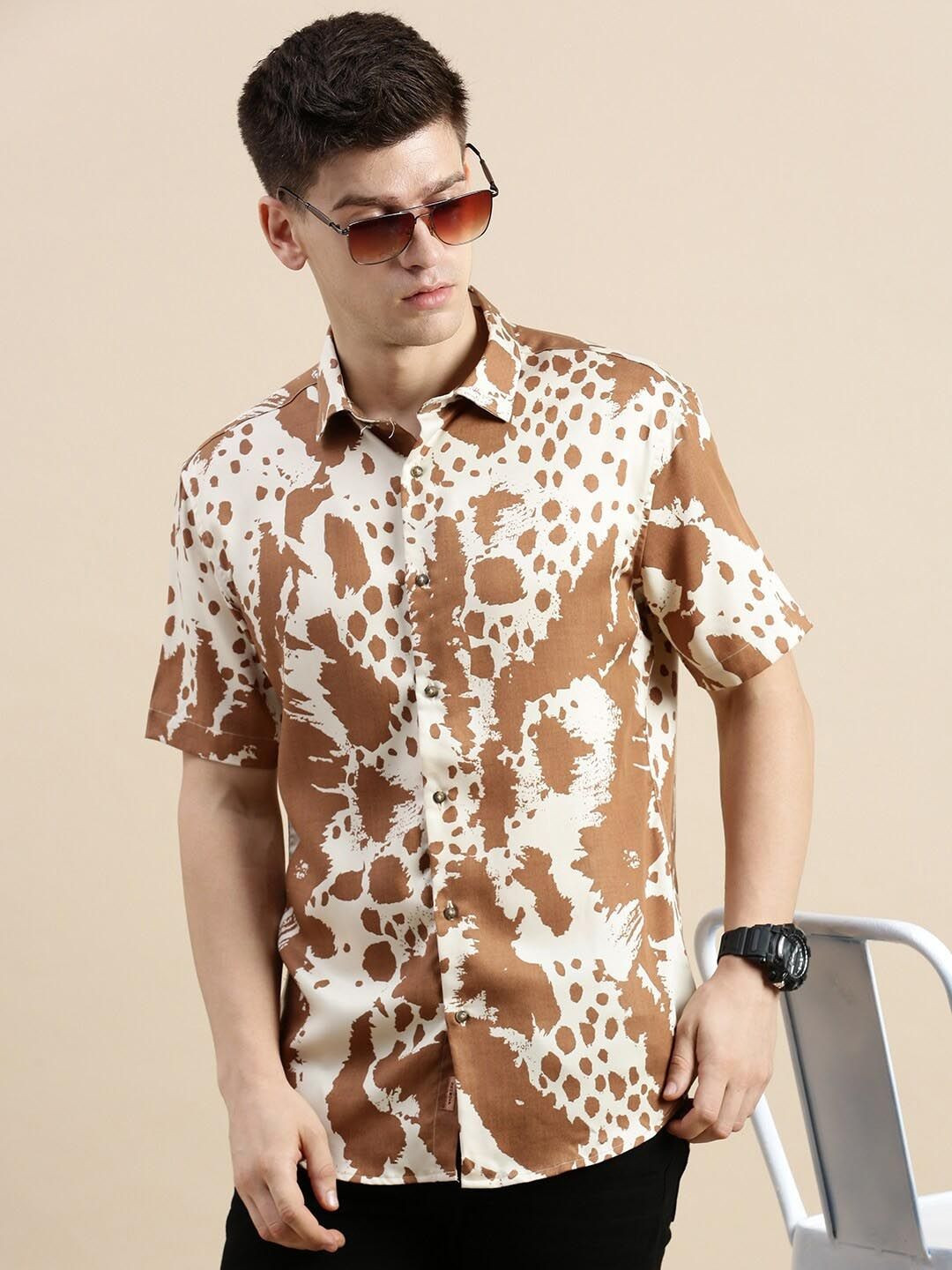 TIGER SNAKE Comfort Abstract Printed Spread Collar Shirt