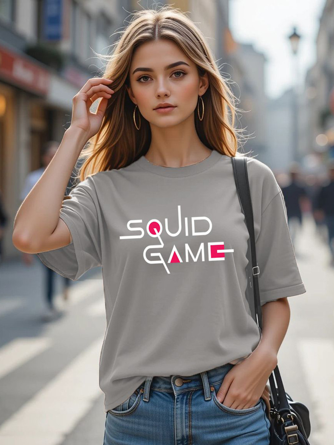Genzy Squid Game Printed Drop-Shoulder Sleeves Cotton Oversized T-shirt