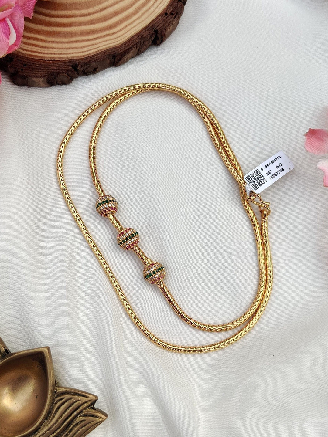 ELEGANTDREAM Gold-Plated Artficial Stones Studded Mugappu Chain