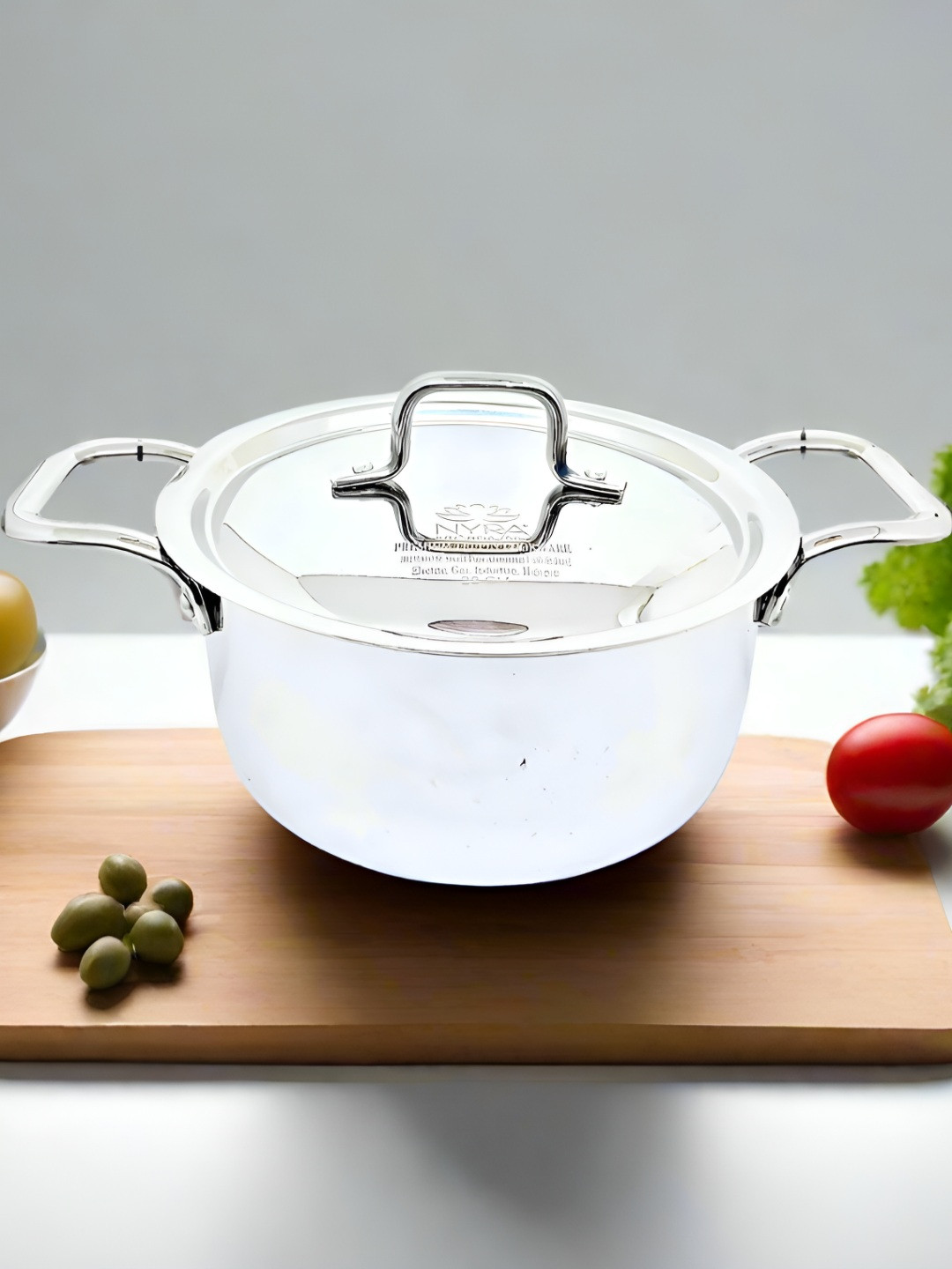 Nyra Kitchenware Steel Dishwasher Safe Triply Stainless Steel Cooking Pot 3.3L With Lid