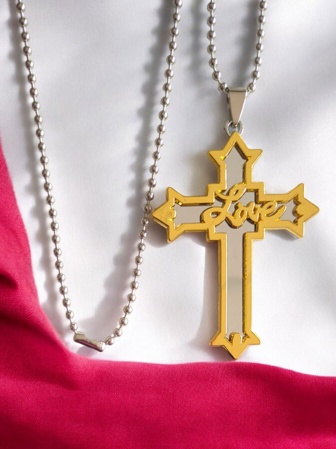 M Men Style Men Stainless Steel Gold-Plated Style Corss Geometric Pendant