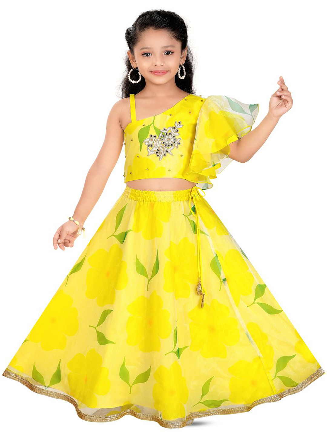 Pragya Exclusive Girls Embellished Beads and Stones Ready to Wear Lehenga &