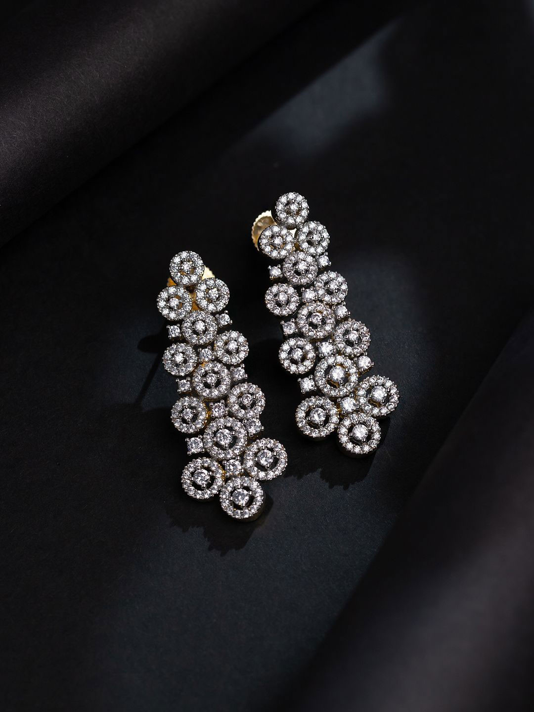 Voylla Serenade Gold-Plated American Diamond Studded Circular Drop Earrings