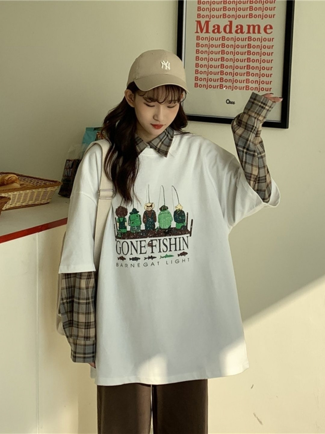StyleCast White & Brown Graphic Printed Oversized T-shirt