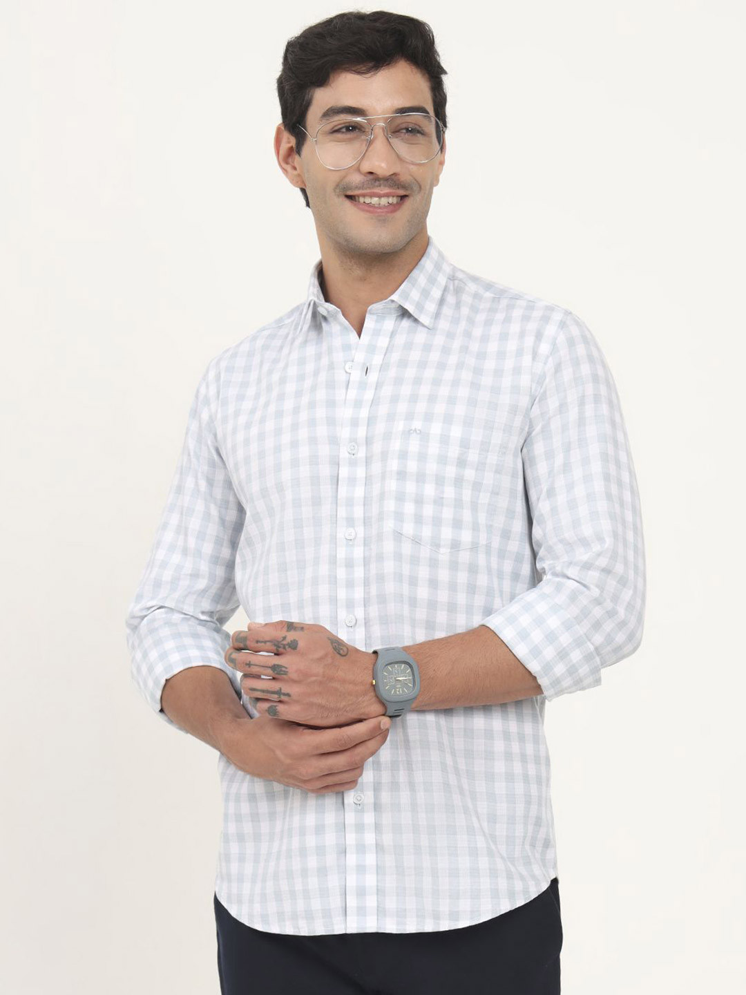 JADE BLUE Gingham Checks Printed Slim Fit Opaque Casual Cotton Shirt