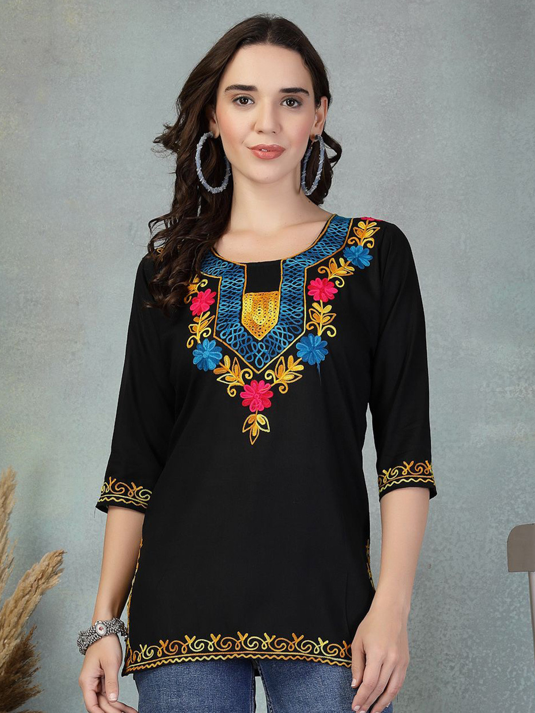 Shine N Sober Women Floral Embroidered A-Line Longline Top