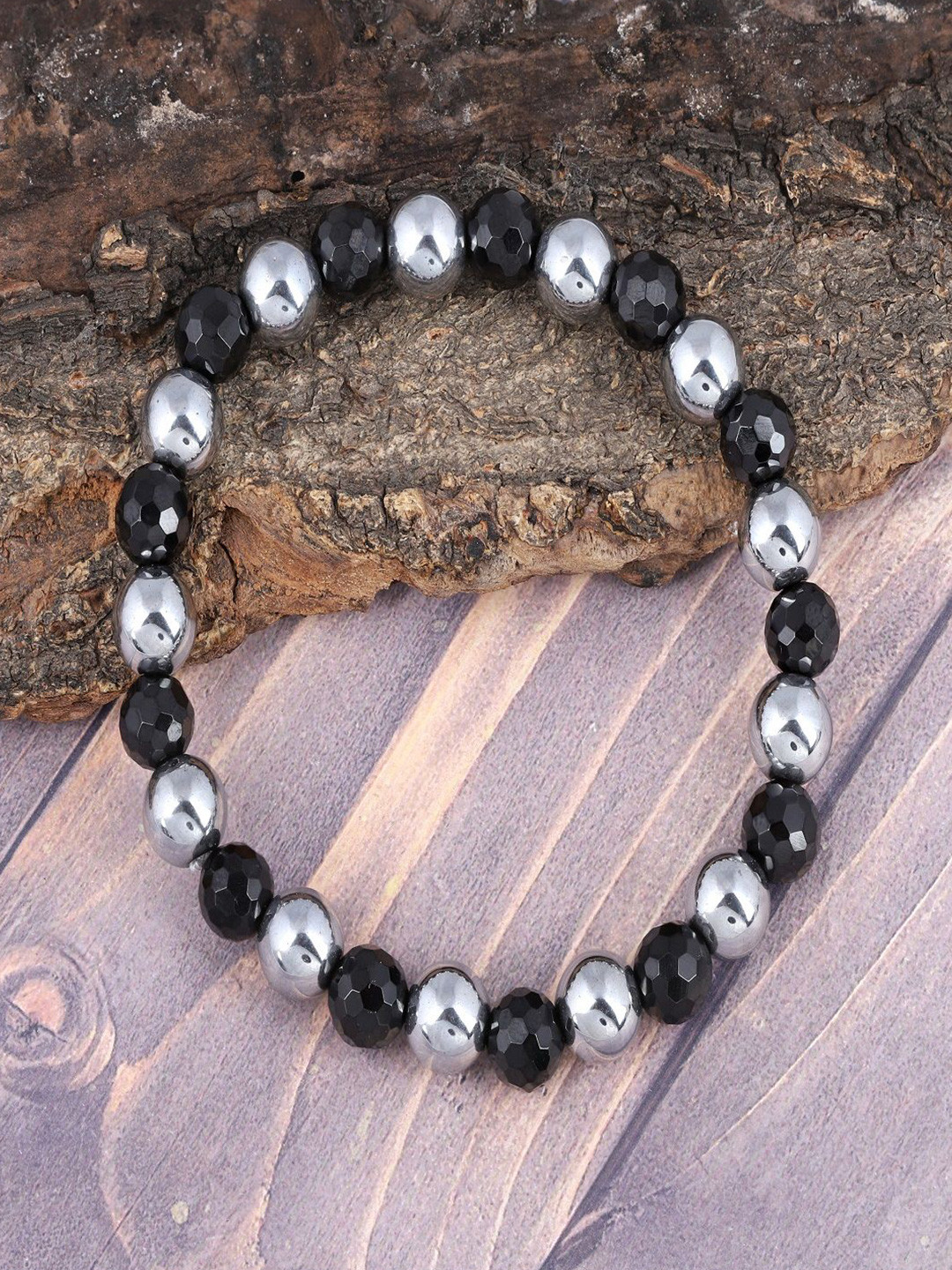 Nirvana Unisex Silver-Plated Spinel & Hematite Stretch Elasticated Bracelet