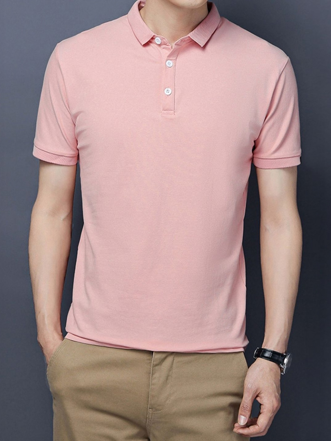 StyleCast Pink Polo Collar Cotton T-shirt