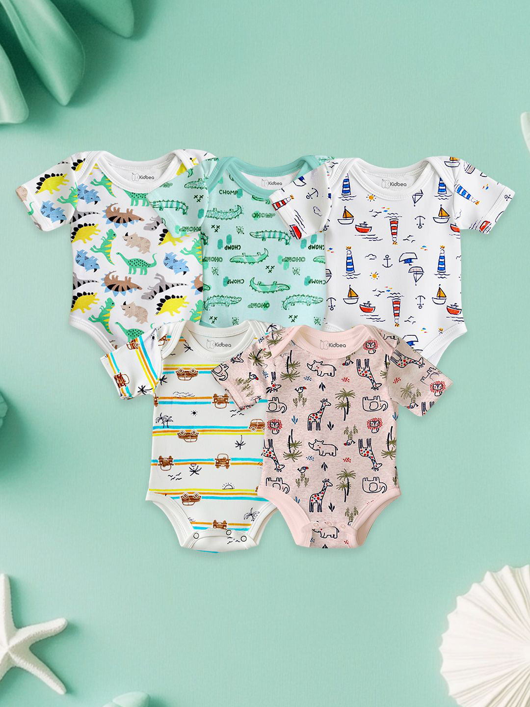 Kidbea Set Of 5 Pure Organic Cotton Bodysuit for Newborn