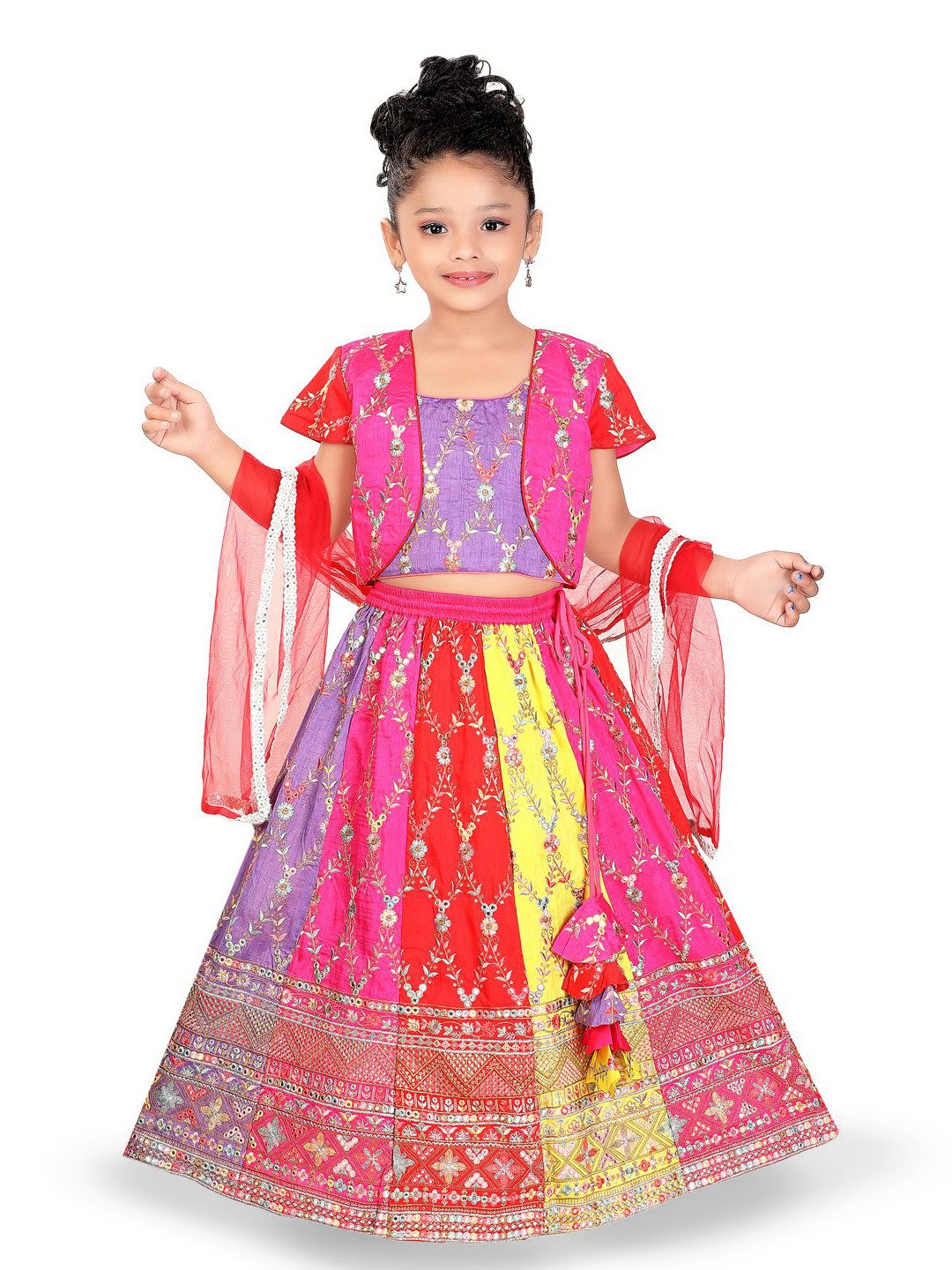 Pragya Exclusive Girls Embroidered Silk Thread Work Ready to Wear Lehenga & Choli