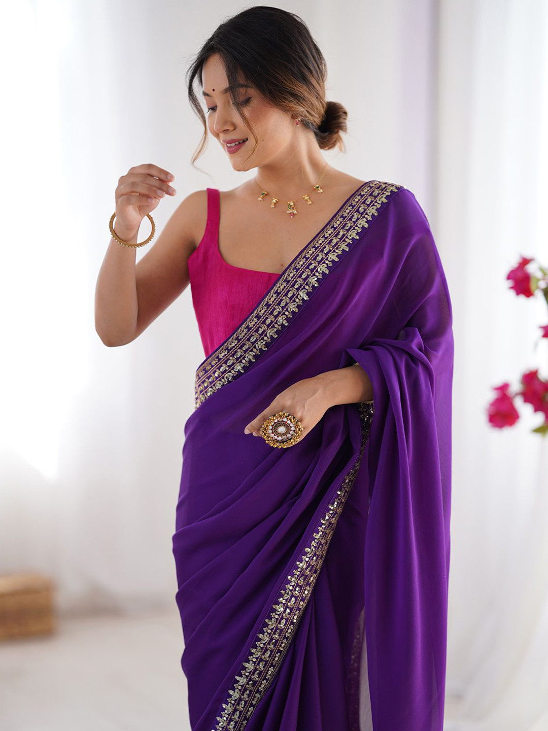 Embellished Sequinned Pure Georgette Heavy Work Sarees