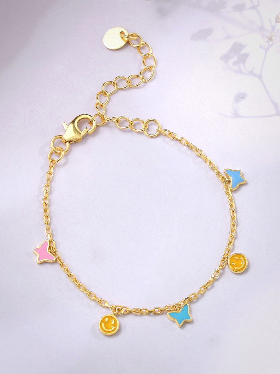GIVA Kid's 925 Silver Gold-Plated Smile Star Anklets