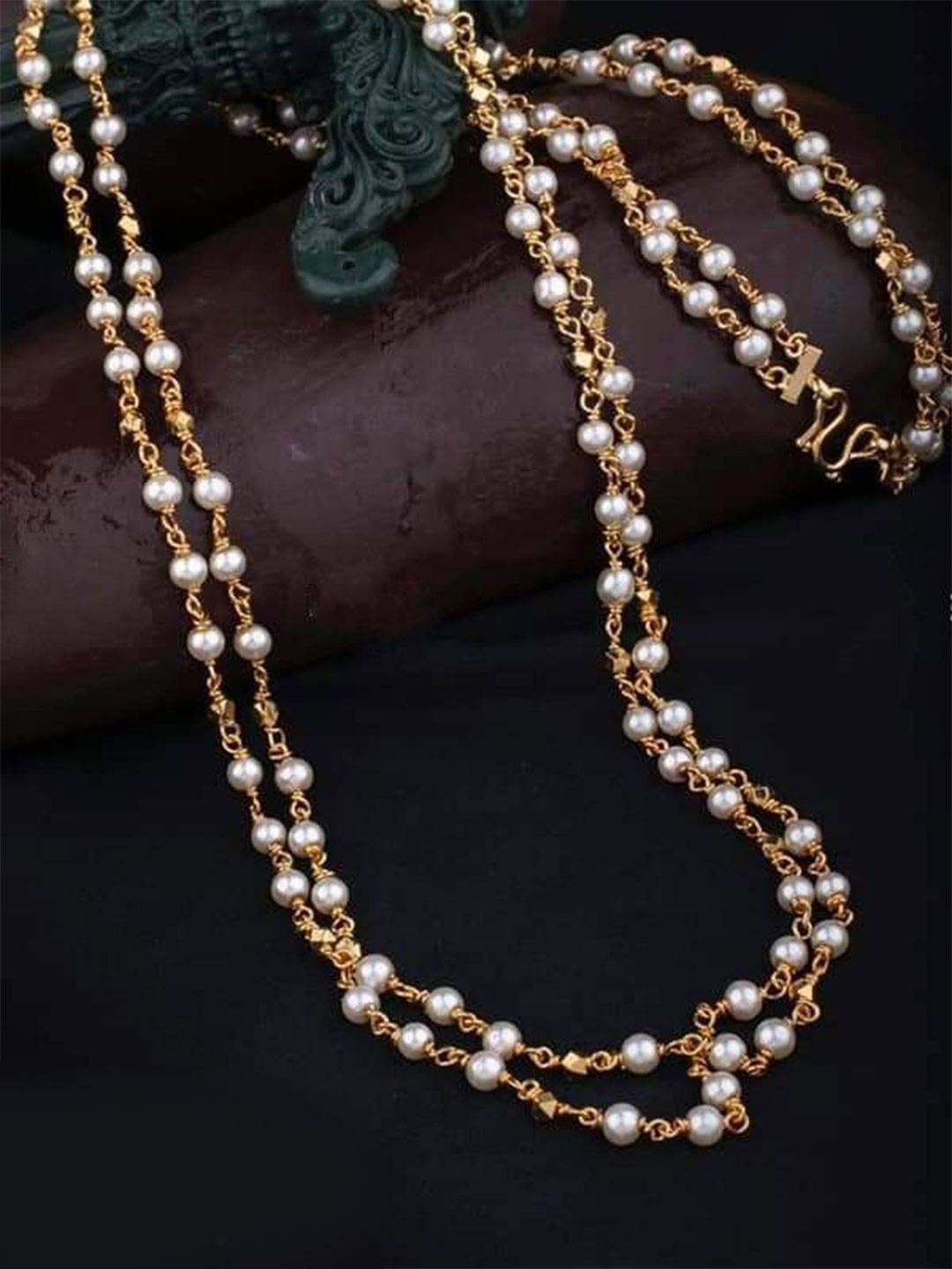 ELEGANTDREAM Gold-Plated Pearls Beaded Chain