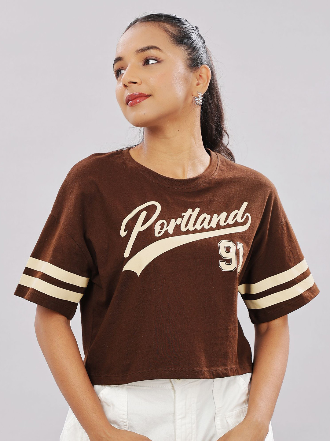 OUTLAWS Print Extended Sleeves Cotton Boxy Top