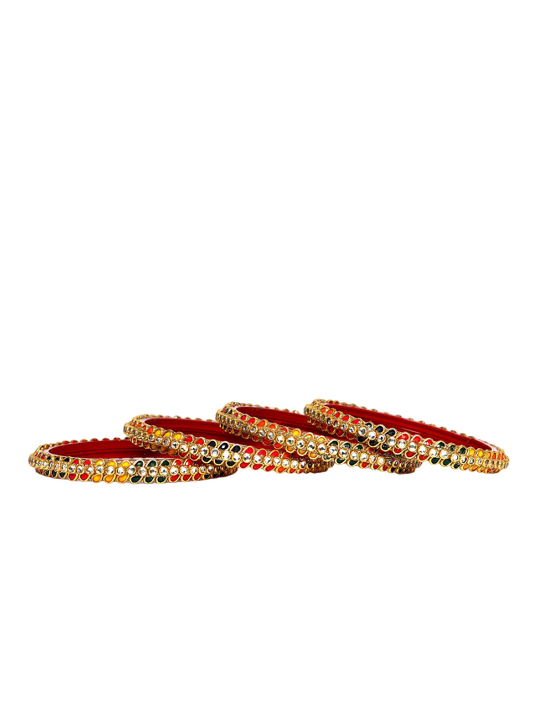 KOTTIAR CREATIONS Set Of 4 Gold-Plated Crystals Studded Fancy Design Glass Kada Bangles