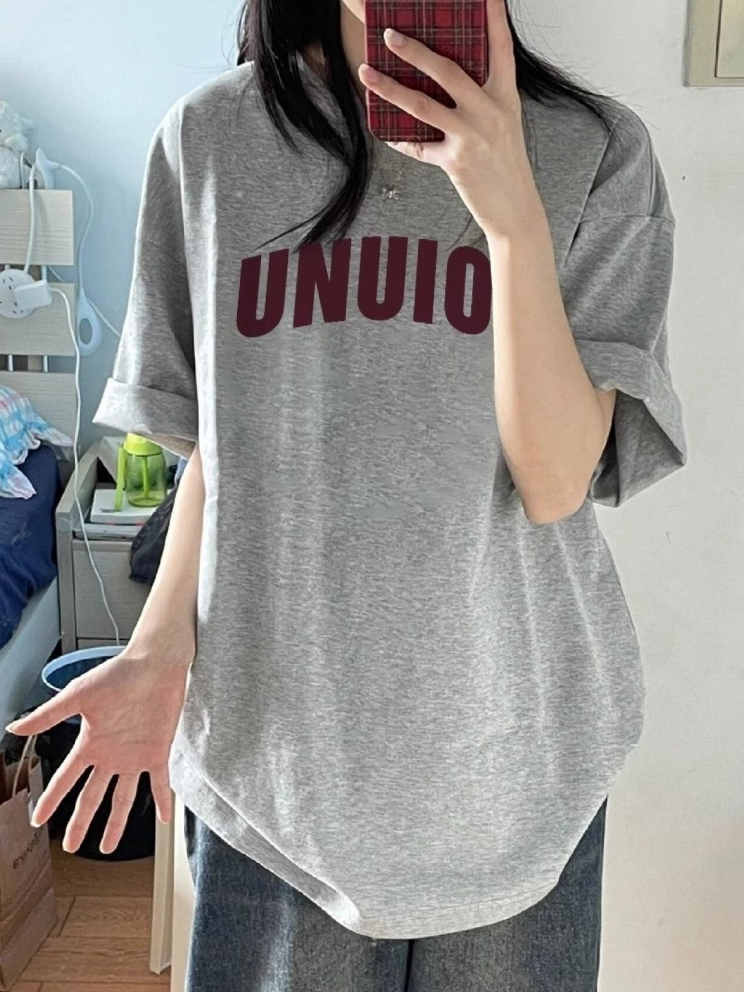 StyleCast Grey & Maroon Typography Printed Oversized T-shirt