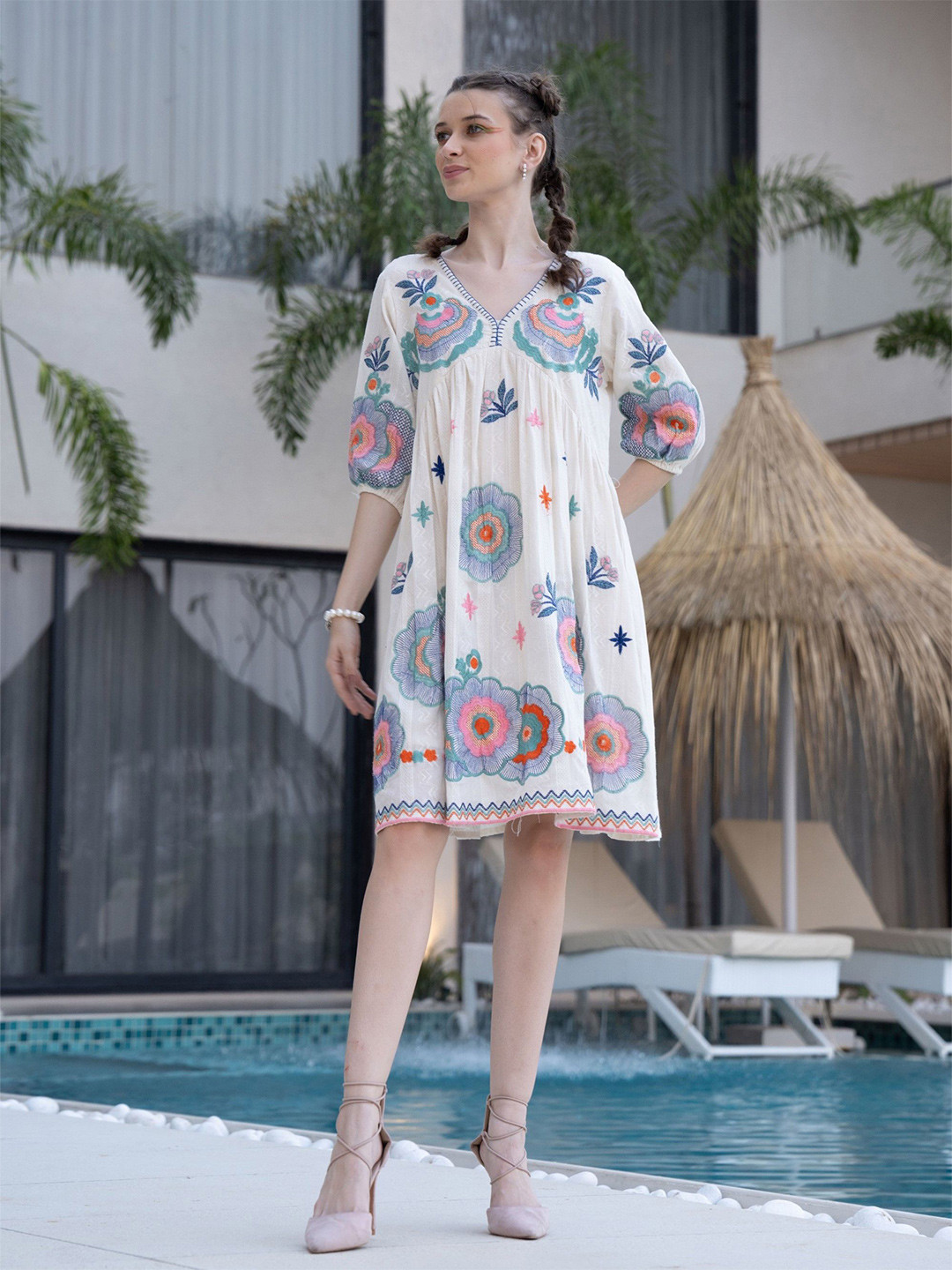 AUTUMN LANE Floral Print A-Line Dress