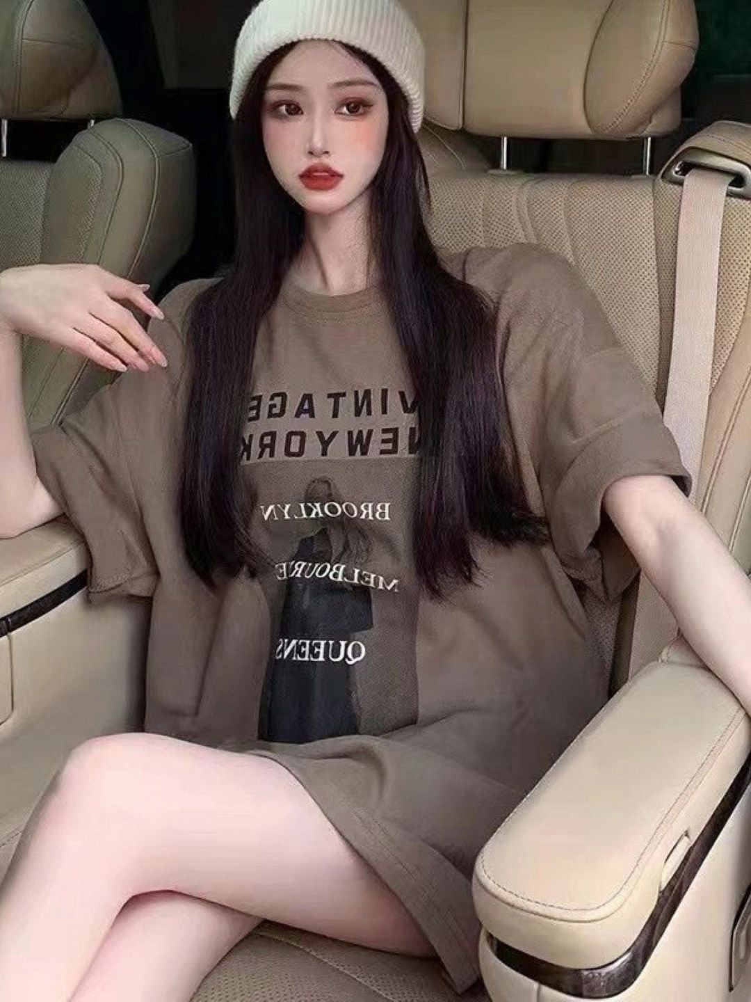 StyleCast Brown & Black Graphic Printed Oversized T-shirt