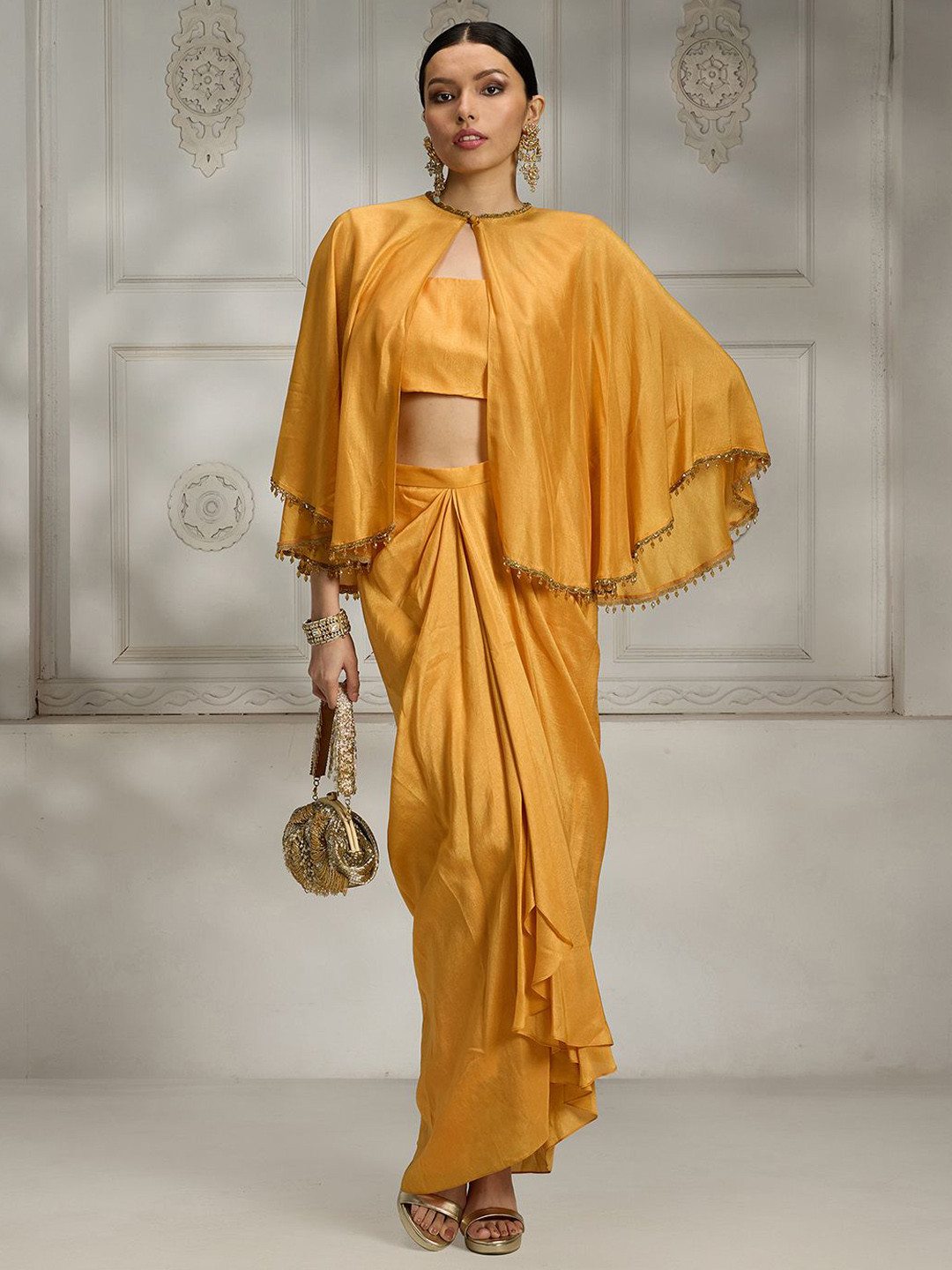 Rivaar By Rocky Star Square Neck Top Shrug With Drapped Dhoti Co-Ords