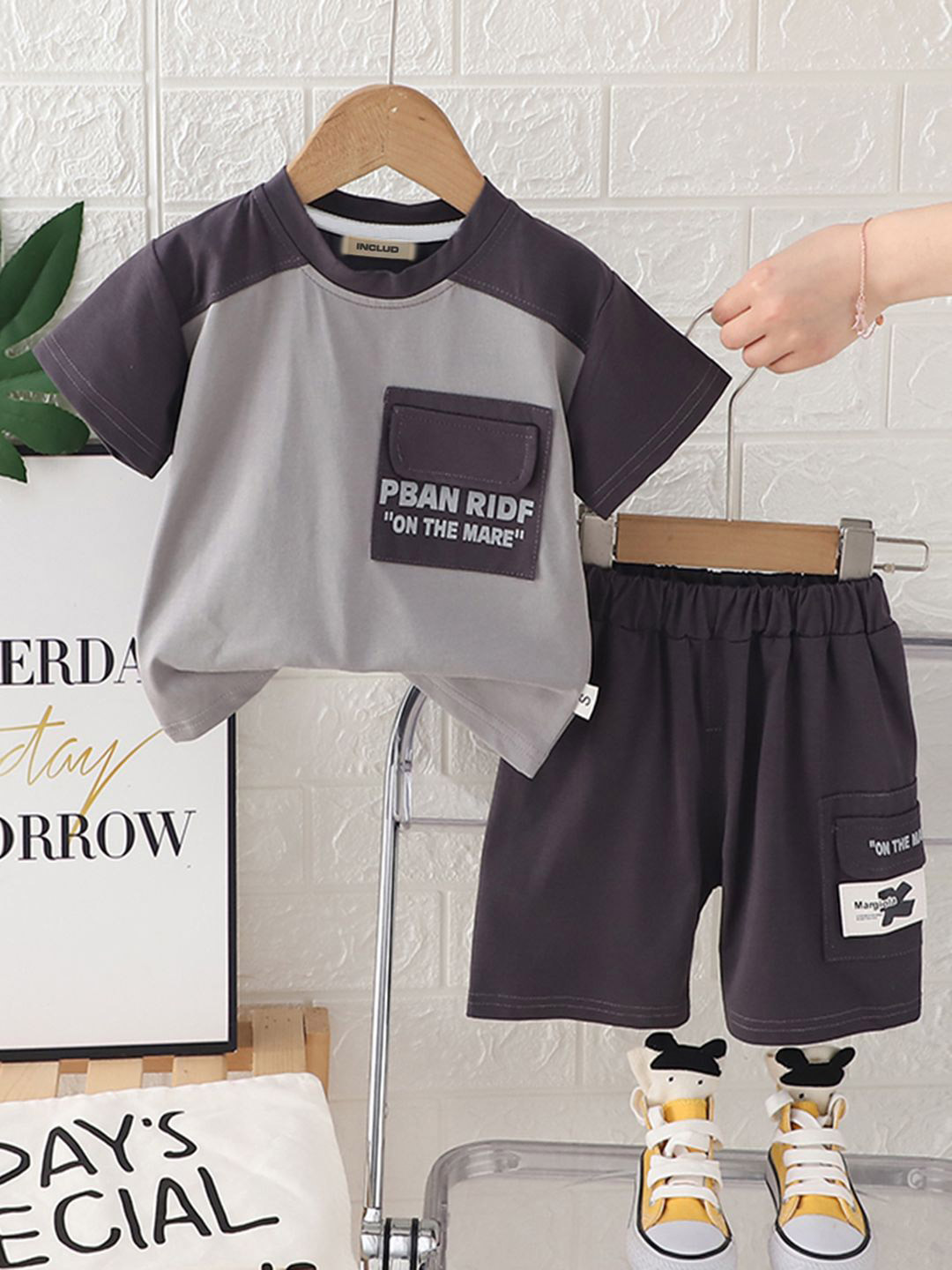 INCLUD Boys Color-Blocked Short Sleeves T-Shirt With Shorts