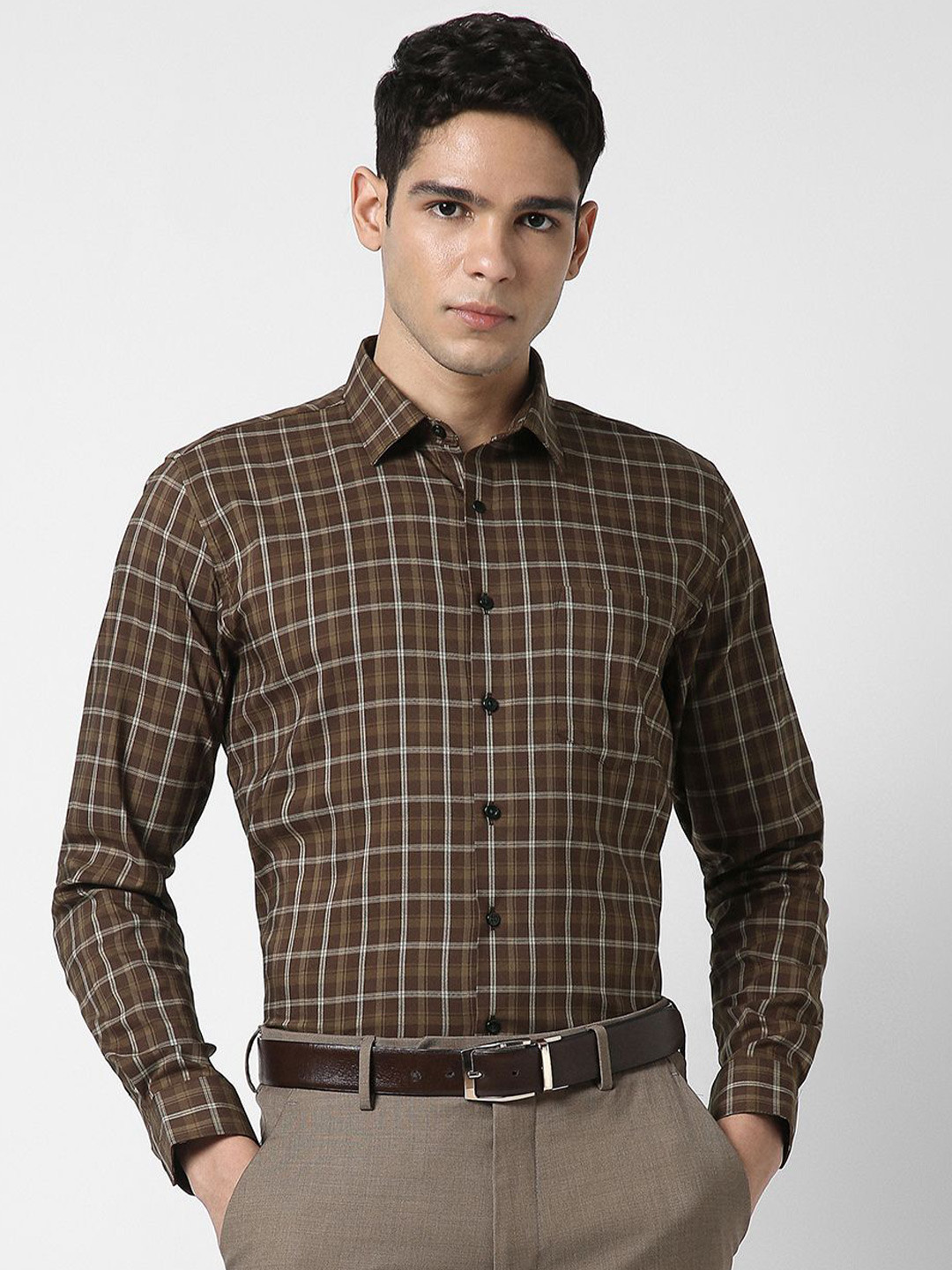 Van Heusen Windowpane Checks Spread Collar Slim Fit Formal Shirt