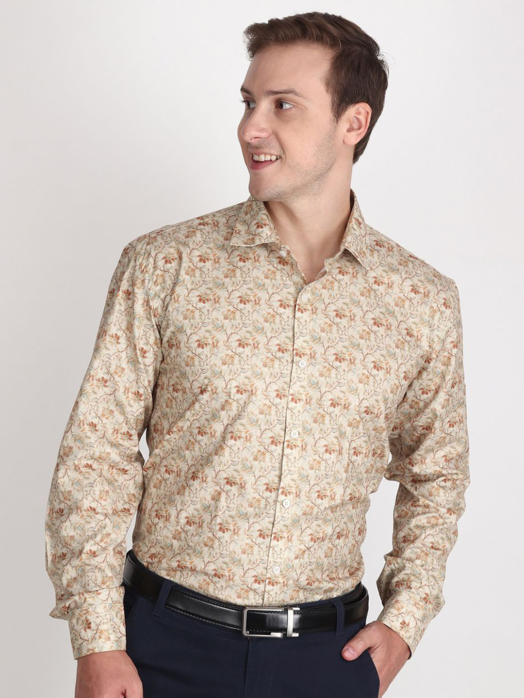 APPEL TOUCH Classic Tailored Fit Floral Printed Wrinkle Free Cotton Formal Shirt