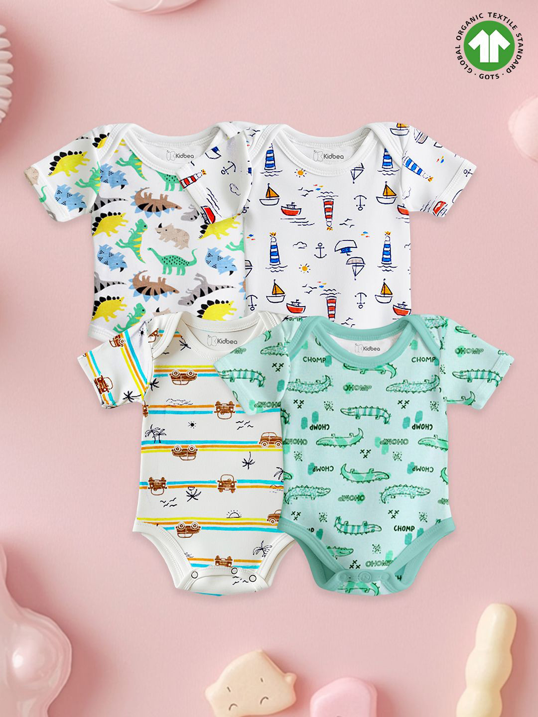 Kidbea Infants Pack Of 4 Pure Organic Cotton Onesie