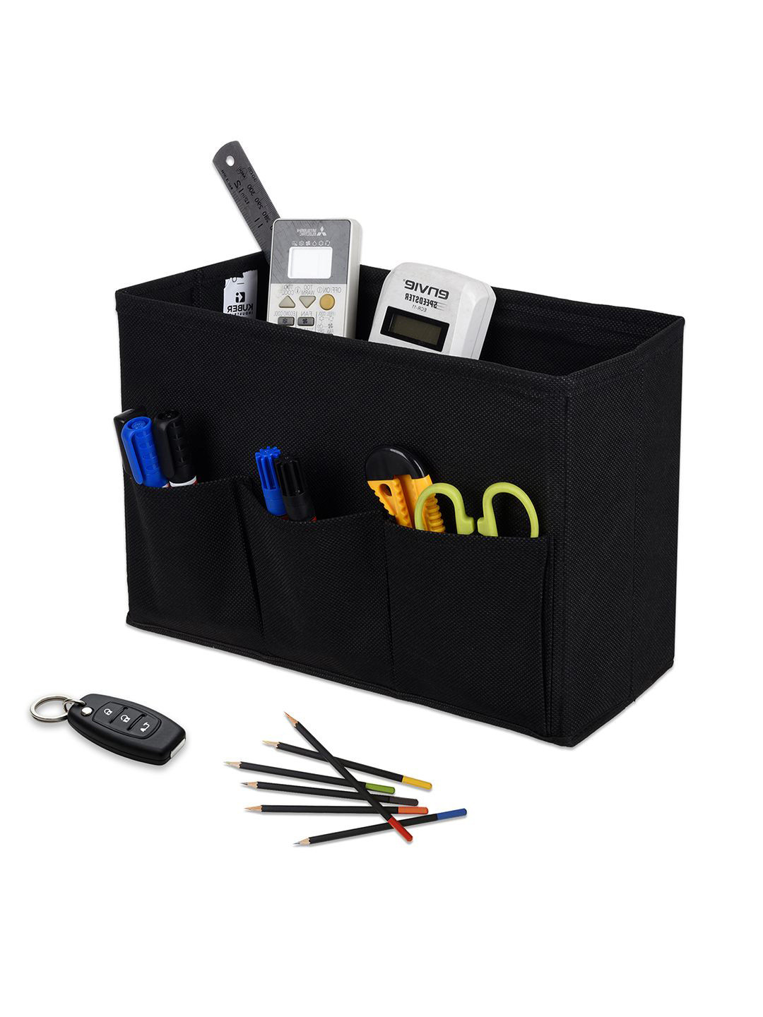 Kuber Industries Black Non Woven 3 Compartment Stationary Desk Organiser