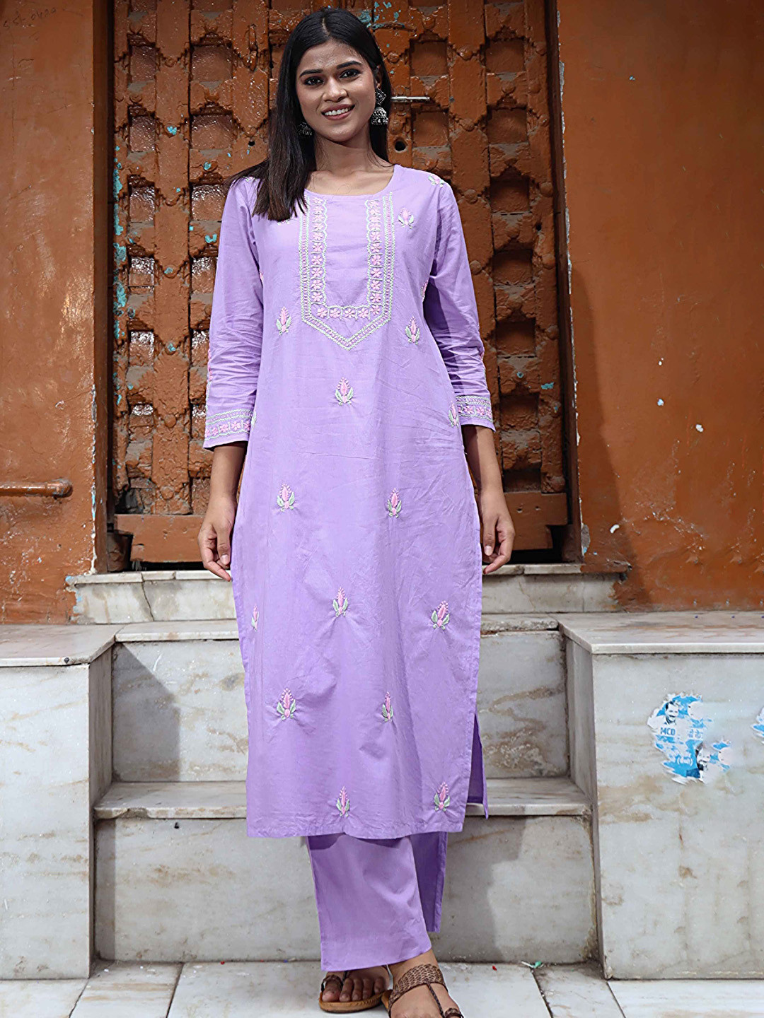 GHARANA INDIA Mul Cotton Chikankari Kurta set with Trouser