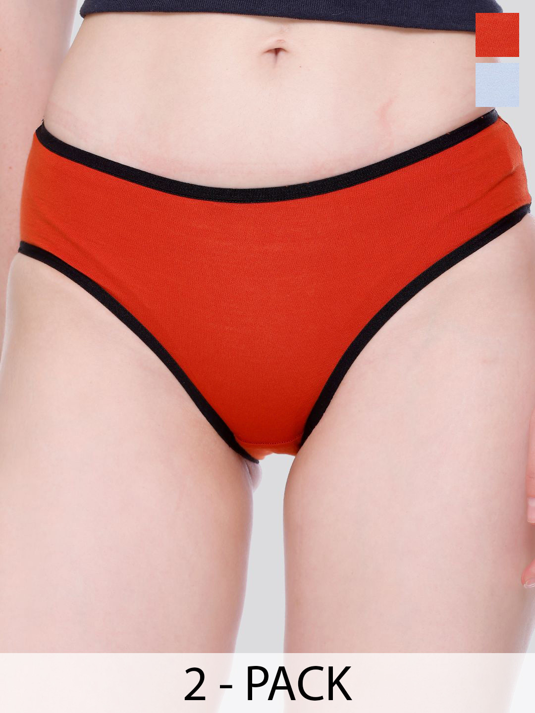 Skidlers Pack Of 2 Super Combed Cotton Mid-Rise Hipster Briefs 2SKD-BRIEF-20-RUST-20-SKY-S