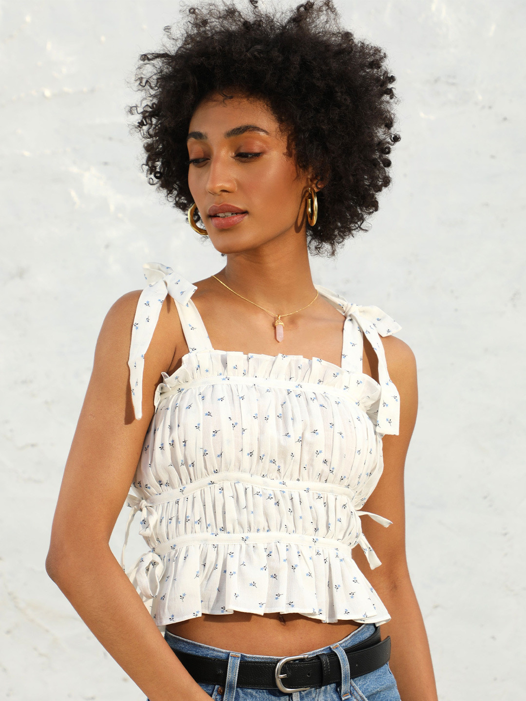 Sunscape Floral Print Cotton Crop Top