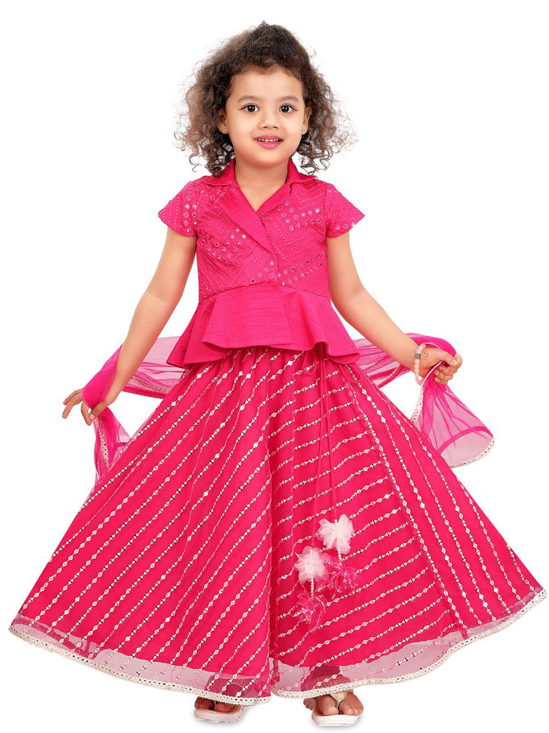 Pragya Exclusive Girls Embellished Mirror Work Ready to Wear Lehenga &