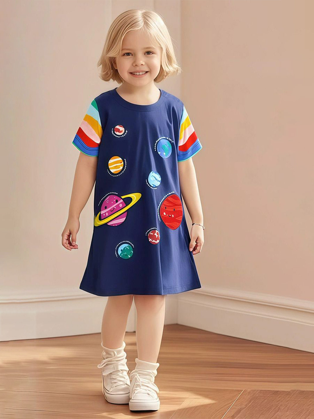JC SPARKLE Girls Printed Pure Cotton T-shirt Dress