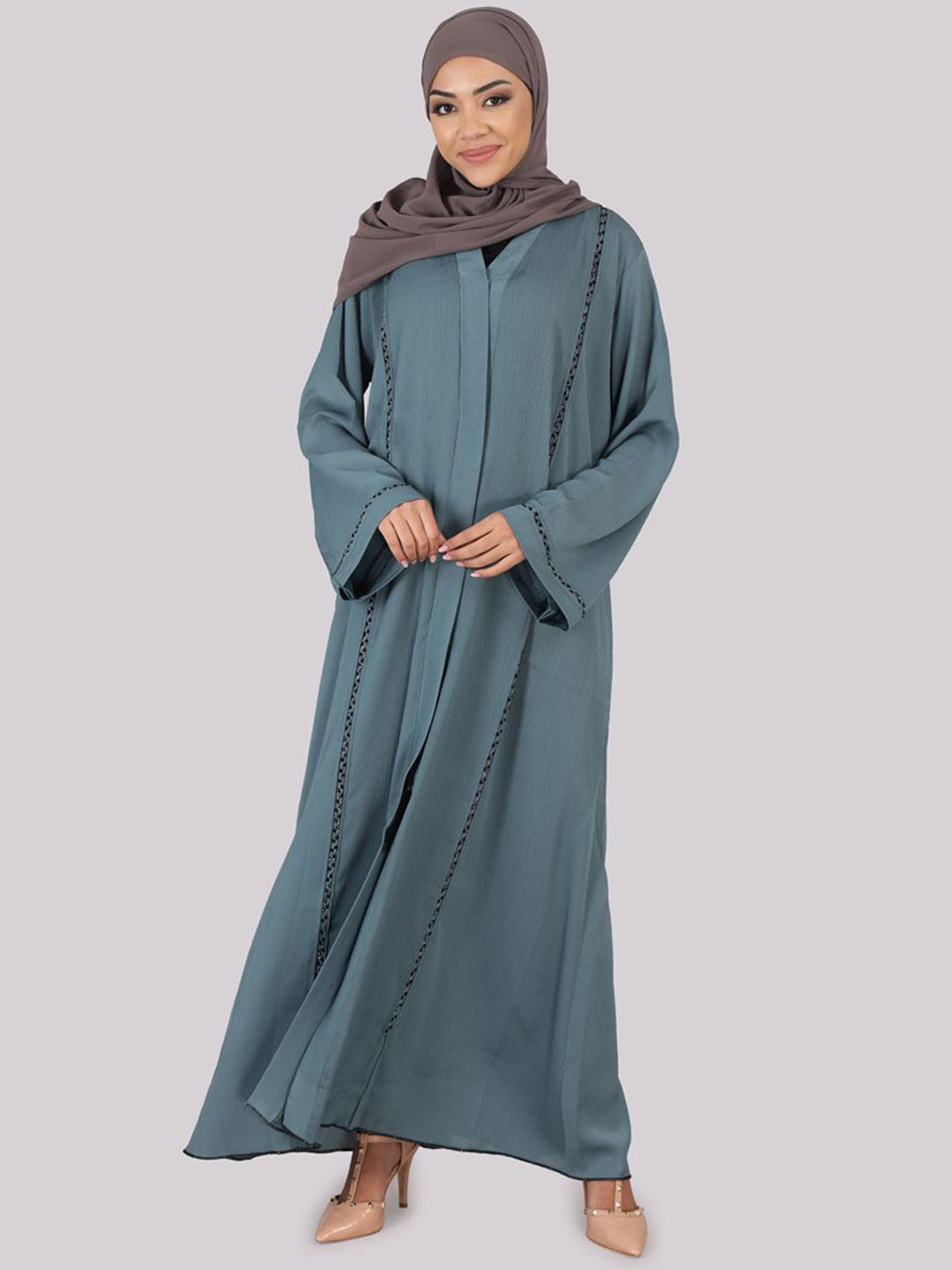 IDH London Embellished Pure Cotton Full Front Open Abaya