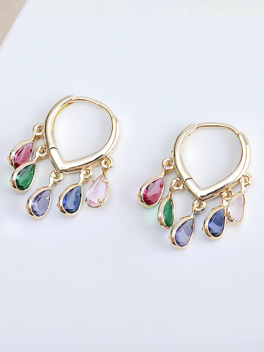 CARIA Artificial Stones Studded Teardrop Shaped Hoop Earrings