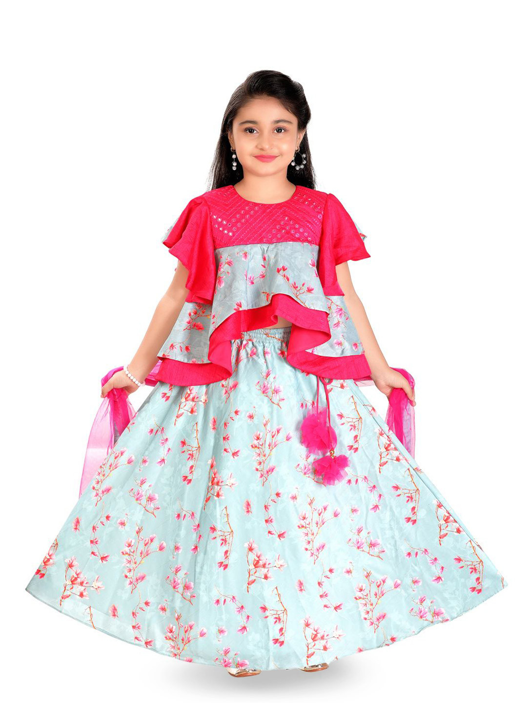 Pragya Exclusive Girls Embellished Cotton Mirror Work Ready to Wear Lehenga &