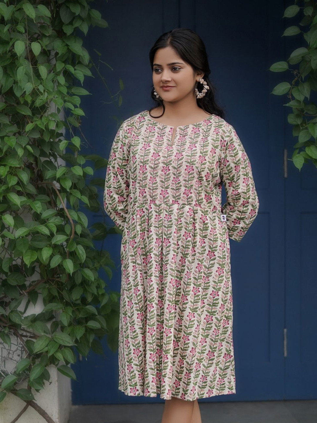 Nilam India Hand Block Screen Skater Dress