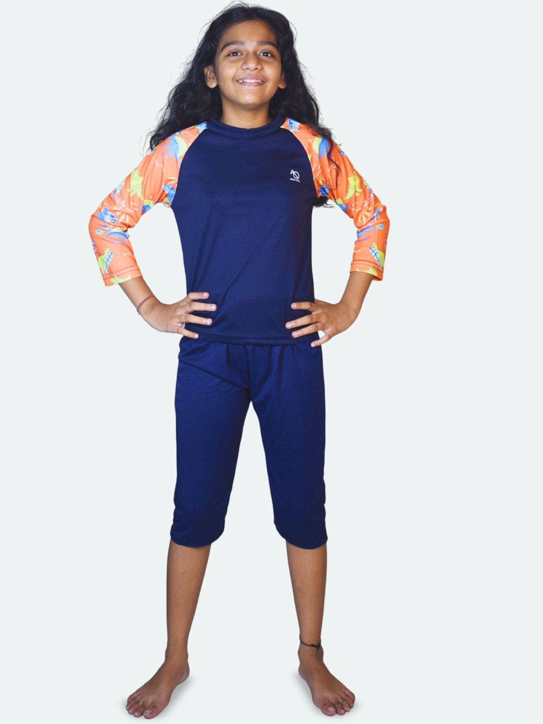 Aqua Holic Girls Printed Swimsuit With Attached Shorts