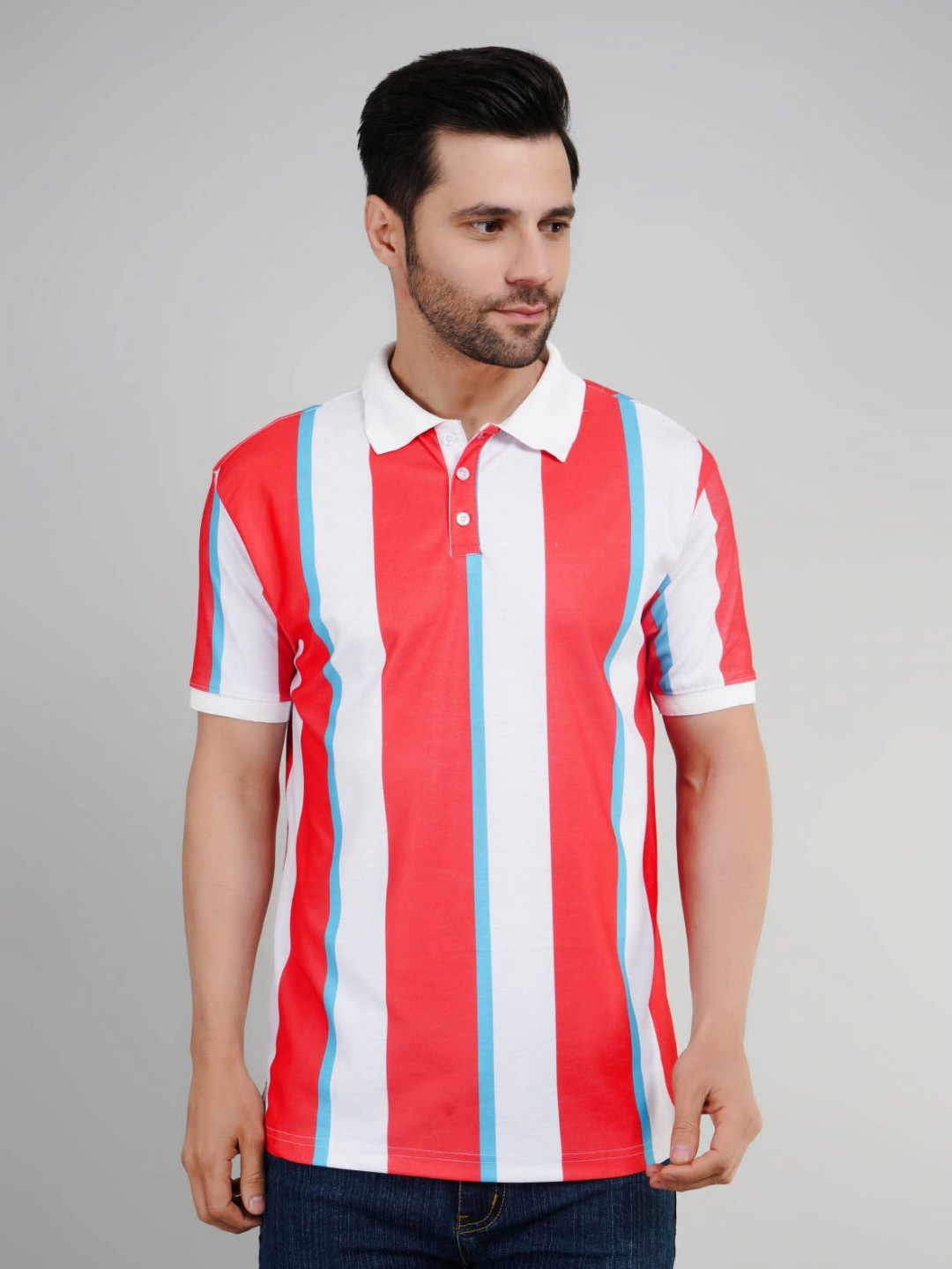 Valencia Fashion Men Striped Polo Collar T-shirt