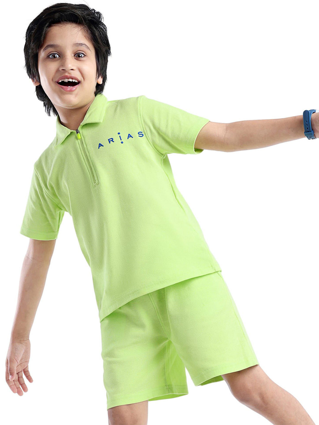 ARIAS By LARA DUTTA Boys Waffle Knit Polo Collar Pure Cotton T-Shirt With Shorts