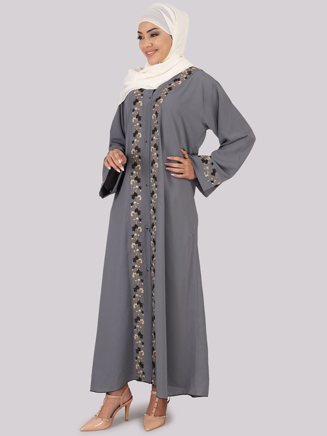 IDH London Embroidered Full Front Open Abaya