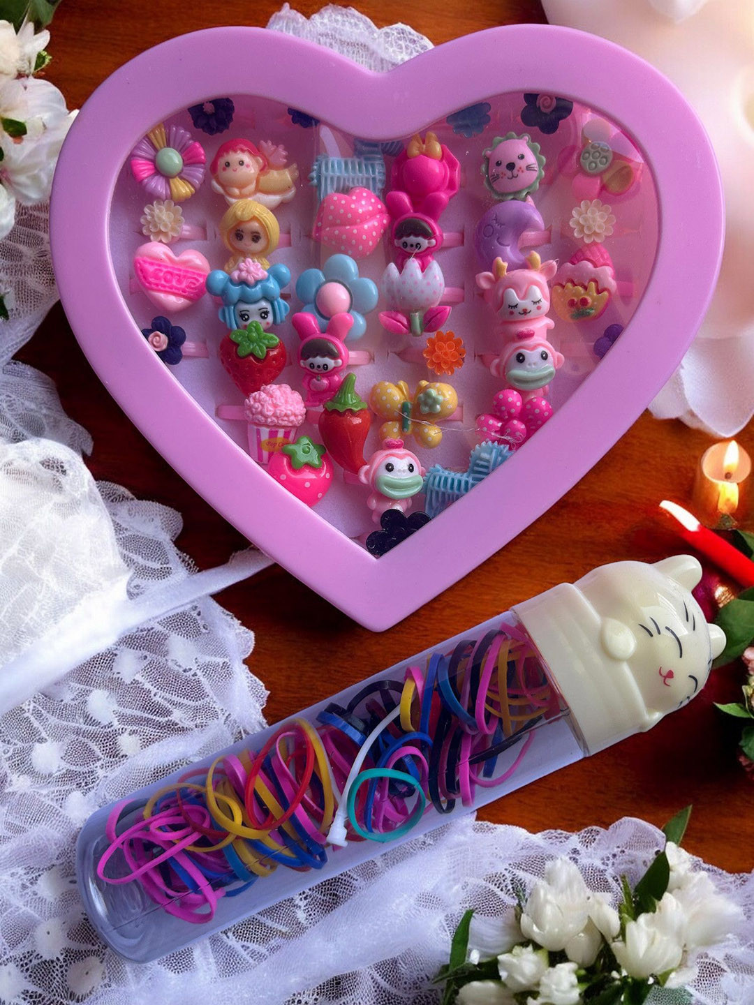 LYTIX Girls Set Of 30 Ring Set With 100Pcs Elastic Hair Ties