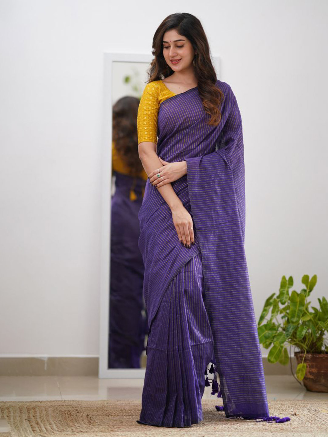 Sutisancha Purple Single Zari Stripe Saree