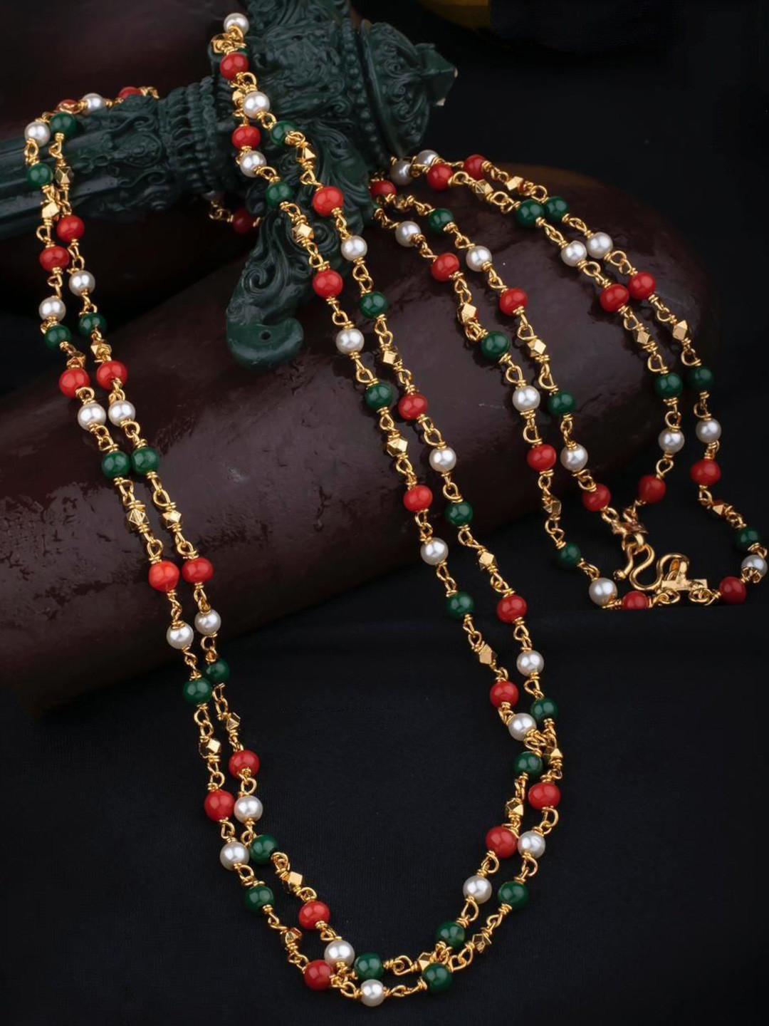 ELEGANTDREAM Gold-Plated Navaratna Beaded Chain
