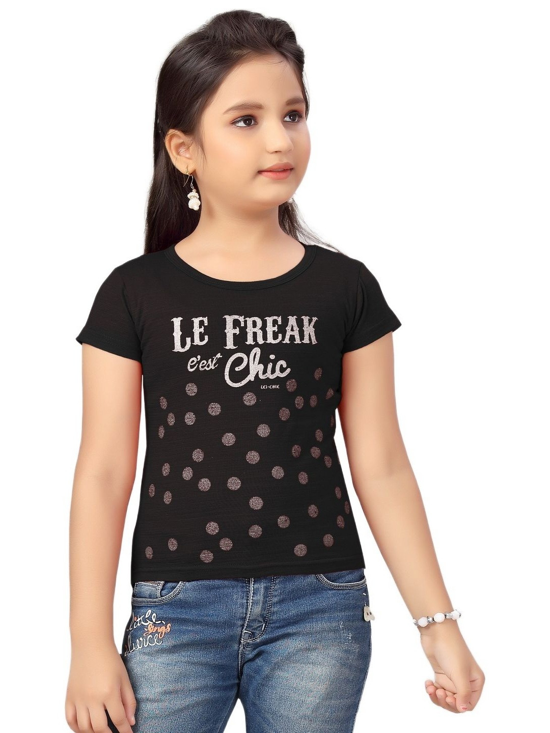 Lei-Chie Girls Polka Dot Printed Extended Sleeves T-shirt