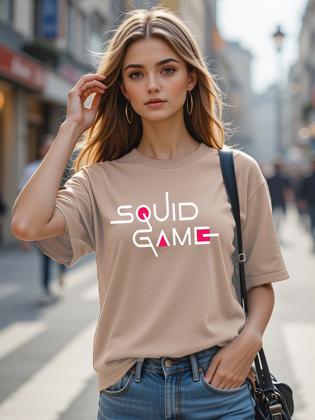 CLAFOUTIS Squid Game Typography Printed Drop-Shoulder Sleeves Cotton Oversized T-shirt